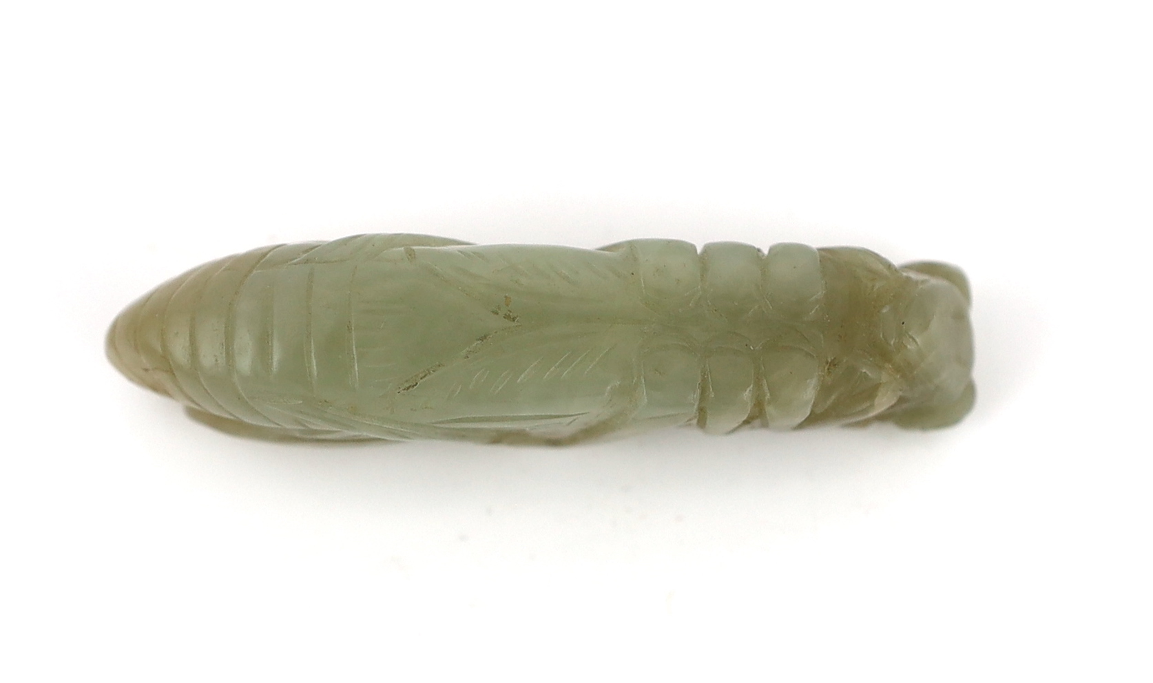 A Chinese pale celadon jade grasshopper pendant, 18th/19th century